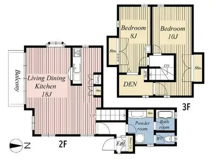 東急池上線 御嶽山駅 徒歩11分 3階建 築33年(2LDK)の間取り写真