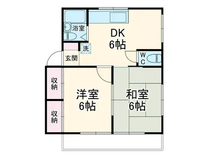 シャトーイワセ(2DK/1階)の間取り写真