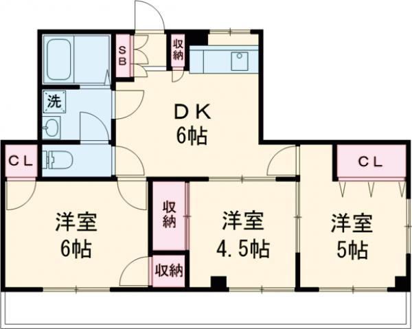 等々力QSハイム(3DK/4階)の間取り写真