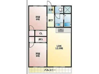 ビラ高千穂(2LDK/3階)の間取り写真