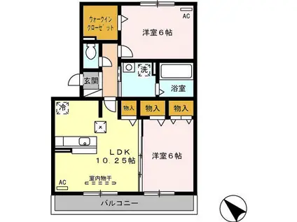 ラ・フルールA棟(2LDK/1階)の間取り写真