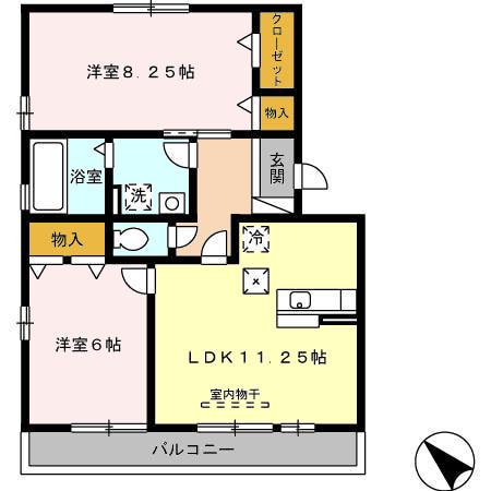 ラ・フルールB(2LDK/1階)の間取り写真
