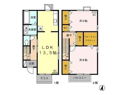 ローズコート西山 C(2LDK)の間取り写真