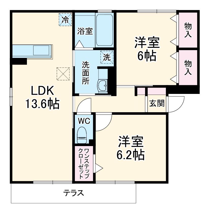 リバーサイド中部B(2LDK/1階)の間取り写真