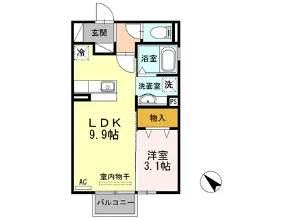 オアシス南牛川(1LDK/2階)の間取り写真