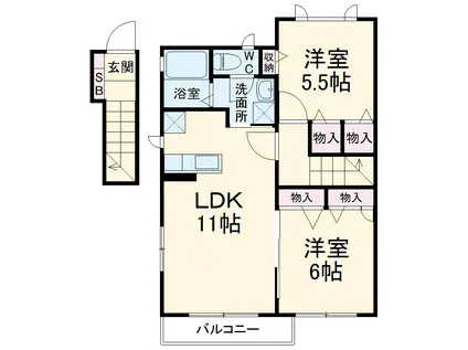 プラネットⅢ(2LDK/2階)の間取り写真