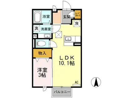 ぱるタウン B(ワンルーム/1階)の間取り写真