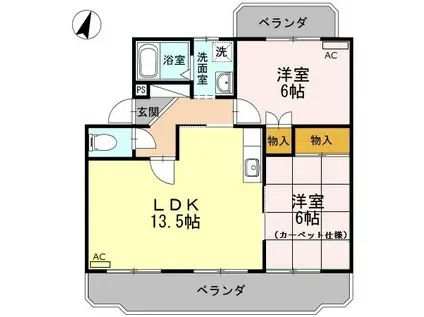 グレースリヴラン(2LDK/3階)の間取り写真