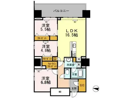 セントラルレジデンス(3LDK/9階)の間取り写真