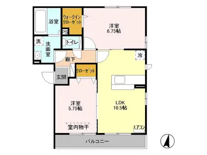 エスポワール沼影(2LDK/3階)の間取り写真