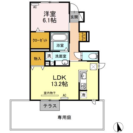 ボヌール東新Ⅱ(1LDK/1階)の間取り写真