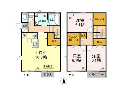 飯田線 船町駅 徒歩11分 2階建 築10年(3LDK)の間取り写真
