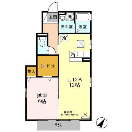 イールコート B棟(1LDK/1階)の間取り写真