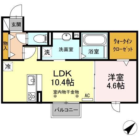 アスター若宮 B(1LDK/2階)の間取り写真