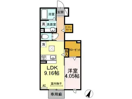 豊橋鉄道渥美線 高師駅 徒歩26分 2階建 築9年(1LDK/1階)の間取り写真