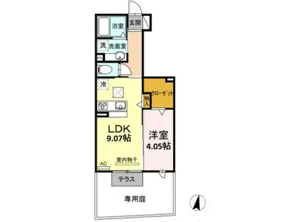 ルーチェ B(1LDK/1階)の間取り写真