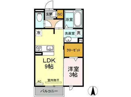セジュール潮崎(1LDK/2階)の間取り写真