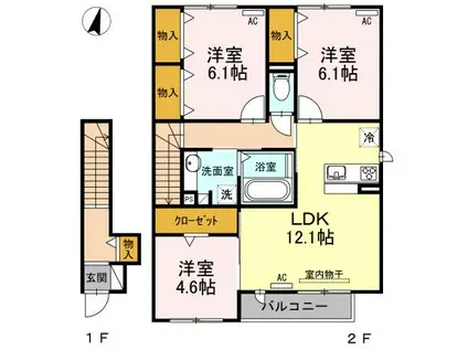 祐真 B(3LDK/2階)の間取り写真
