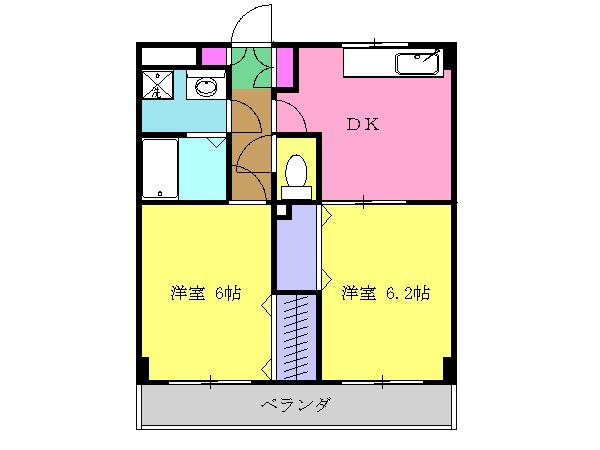 ウッドパレス駒岡(2DK/2階)の間取り写真