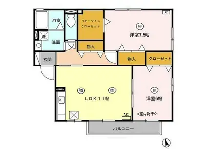 グランヴェールA(2LDK/1階)の間取り写真