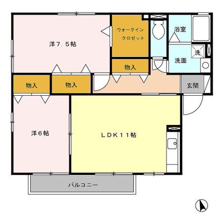 グランヴェールA(2LDK/2階)の間取り写真