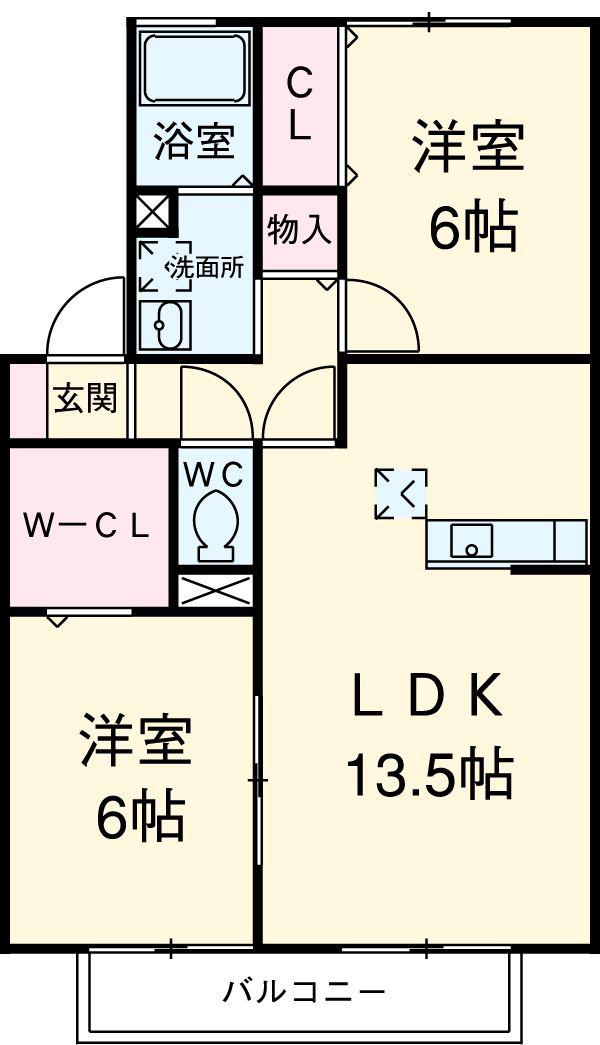 ブルームコート(2LDK/2階)の間取り写真