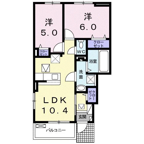 サンファームKⅠ(2LDK/1階)の間取り写真