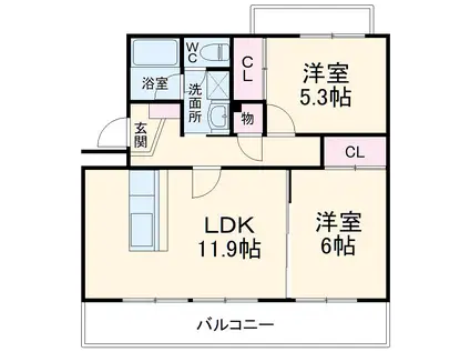 アルテール飯田(2LDK/4階)の間取り写真