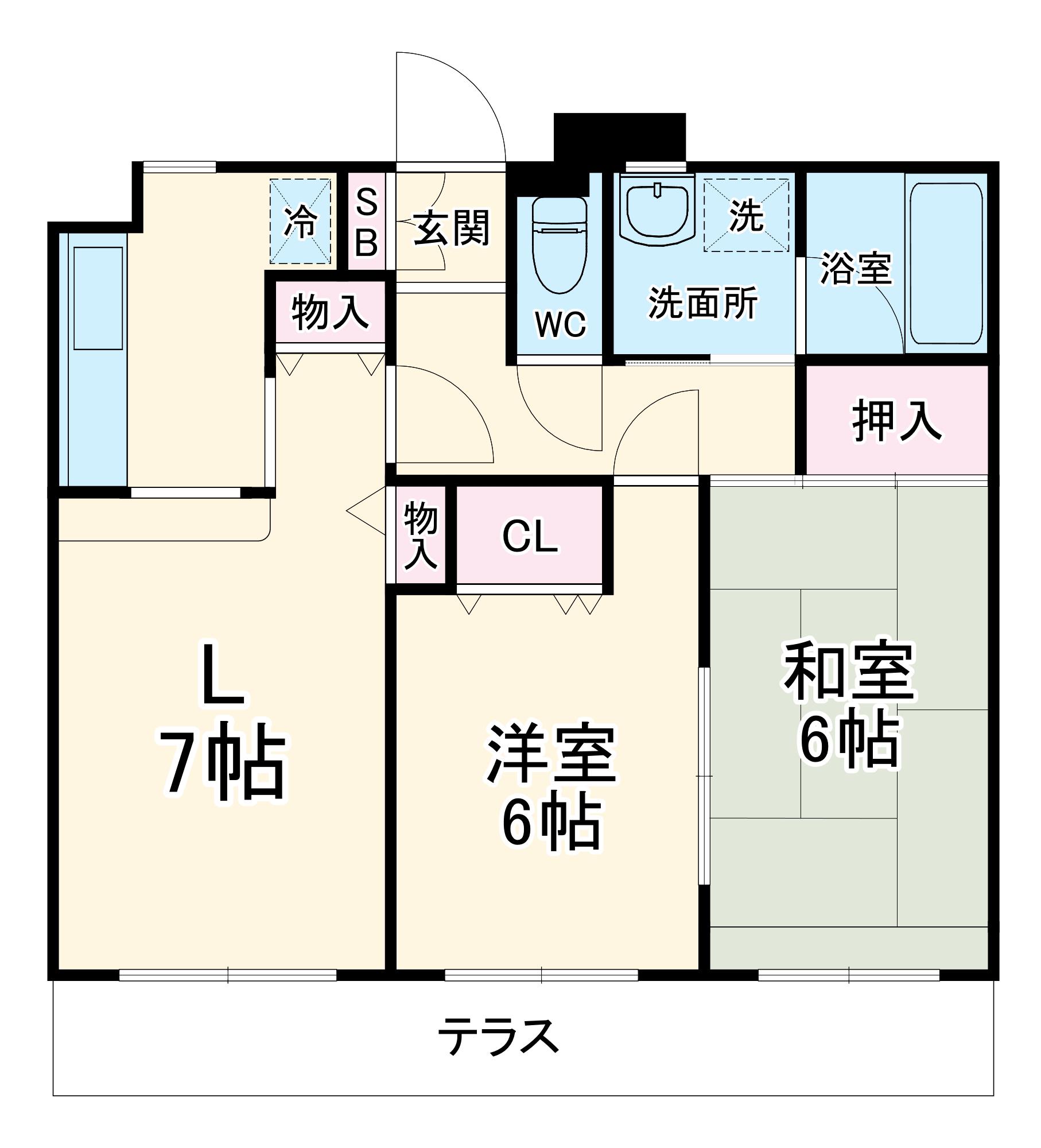 クールヴェール3番館 A・B(2LDK/2階)の間取り写真