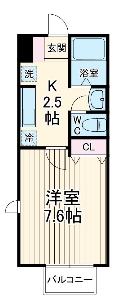 プレシア(1K/2階)の間取り写真