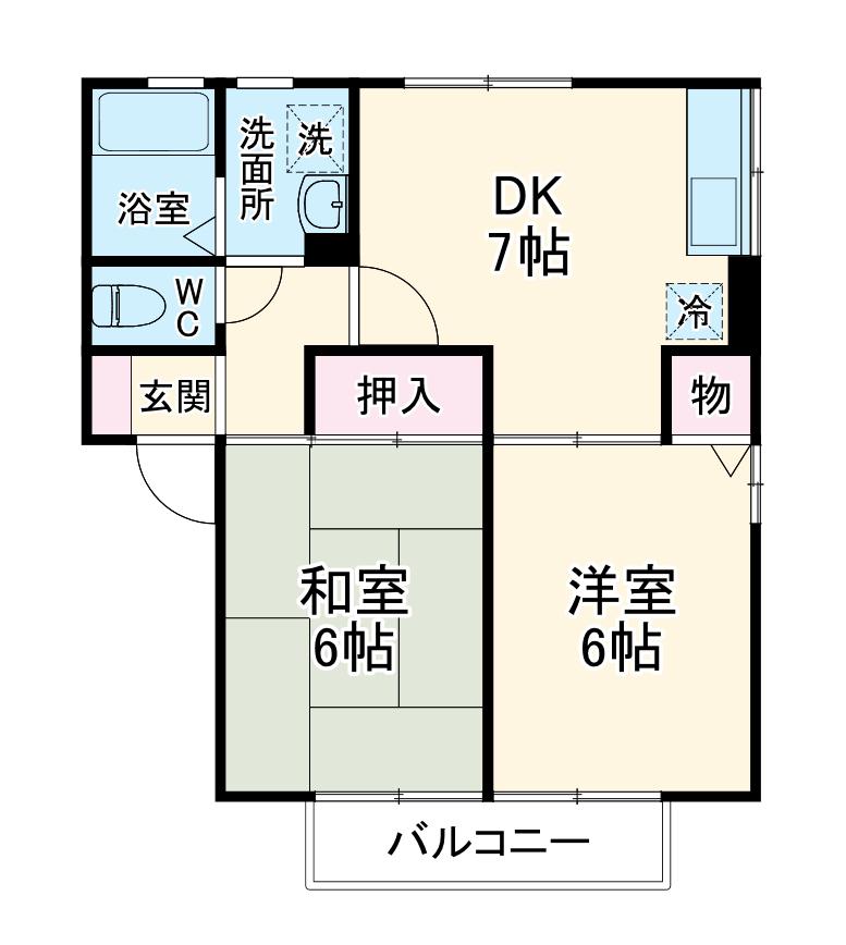 ソレイユ白子Ⅱ(2DK/1階)の間取り写真