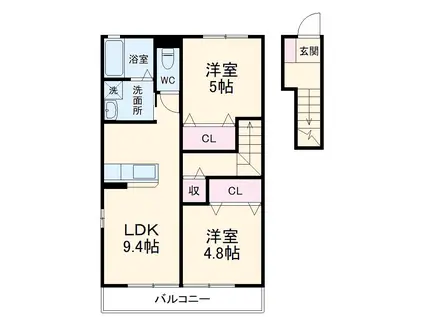 シャルマンコート(2LDK/2階)の間取り写真