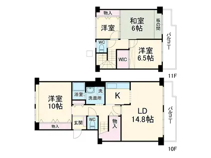 シーアイハイツ和光B棟(4LDK/10階)の間取り写真
