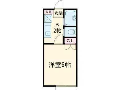 アヴニール B(1K/2階)の間取り写真
