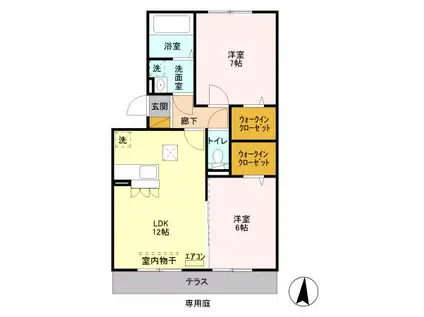 エクセル梨香(2LDK/1階)の間取り写真