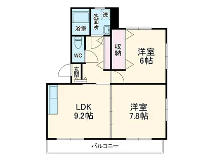 東海道本線 新居町駅 徒歩10分 3階建 築26年(2DK/2階)の間取り写真