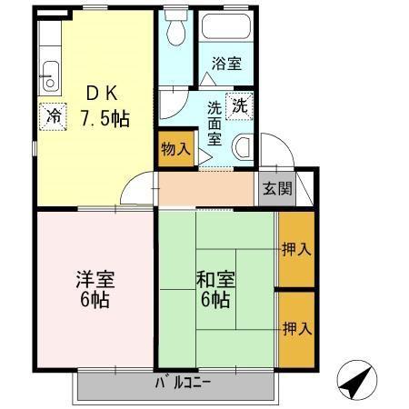 フォレスト・ヴィラA(2DK/2階)の間取り写真