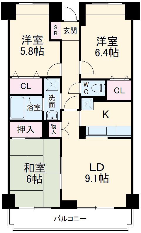 サニーヒルズ和光(3LDK/6階)の間取り写真