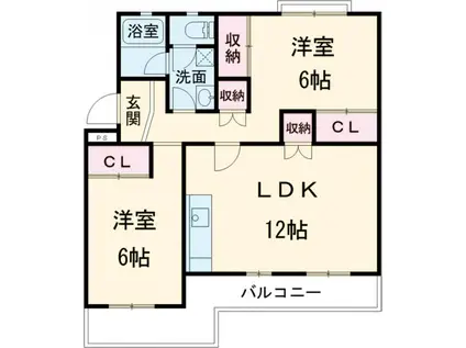 笹野ロイヤルハイツA棟(2LDK/4階)の間取り写真
