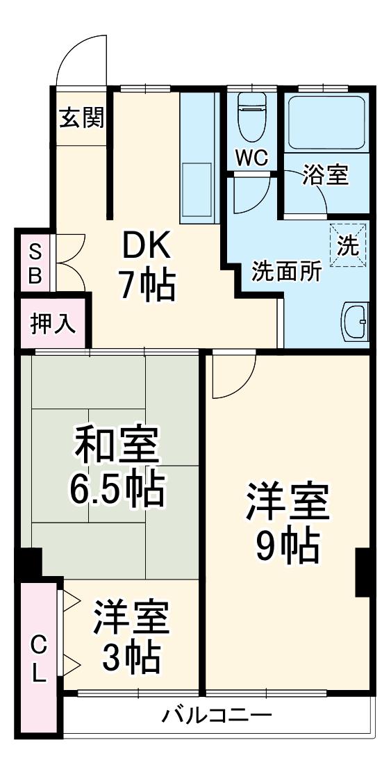パラシオン覚王山(3DK/7階)の間取り写真