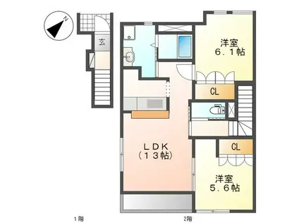 アムール・ヴィラ(2LDK/2階)の間取り写真
