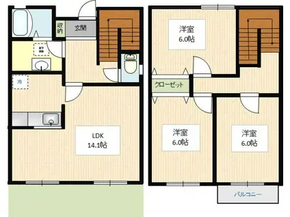 ルピナス烏山A(3LDK)の間取り写真