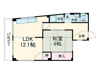 スカイハイツ(1LDK/2階)の間取り写真