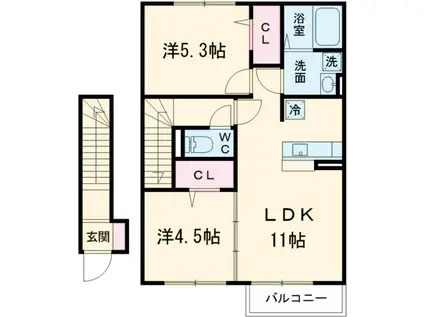 アケボノⅡ(2LDK/2階)の間取り写真