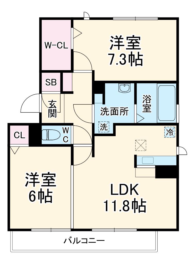 コンコルディアかみやしろ ノース(2LDK/1階)の間取り写真