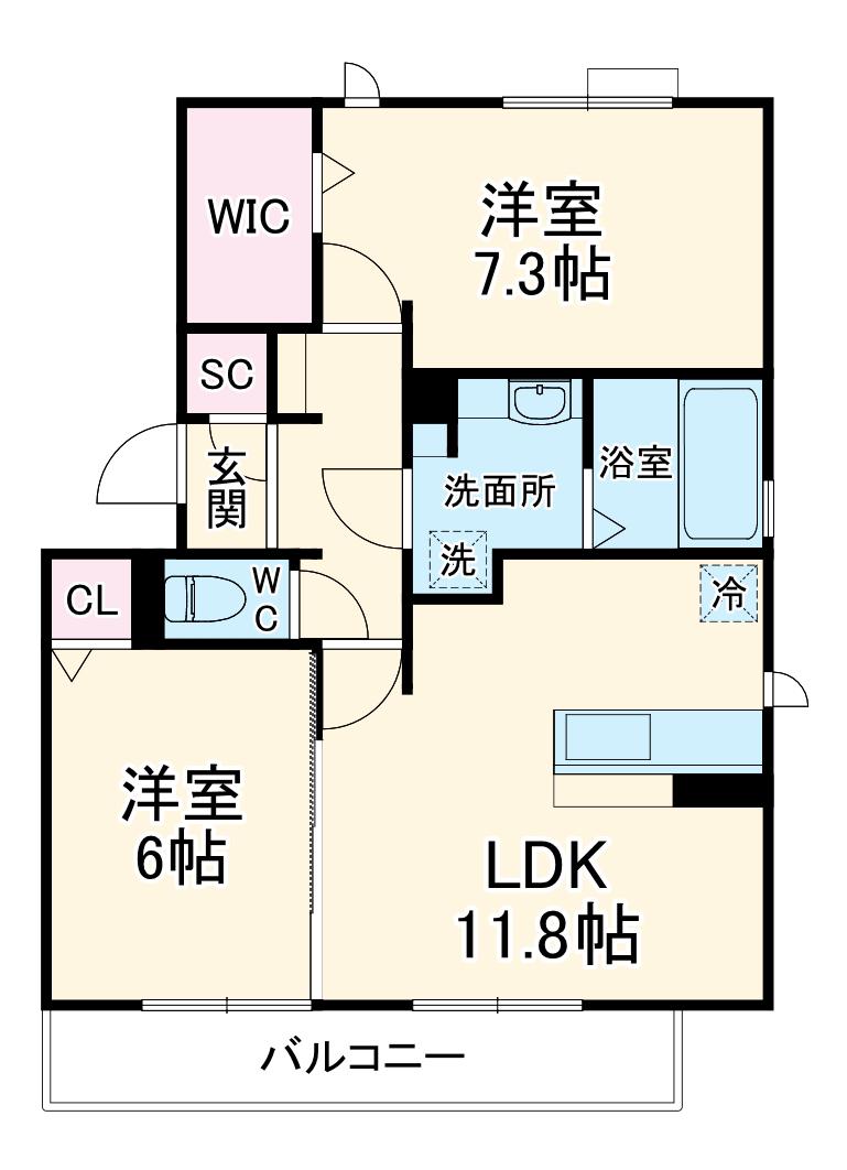 コンコルディアかみやしろ ノース(2LDK/3階)の間取り写真