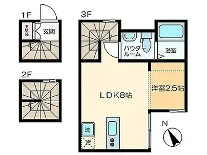 ALLEY HOUSE(1LDK/3階)の間取り写真