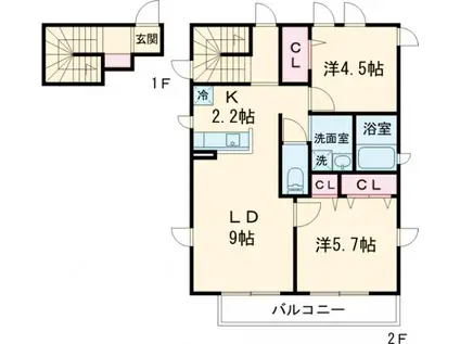 プライムテラス経堂(2LDK/2階)の間取り写真