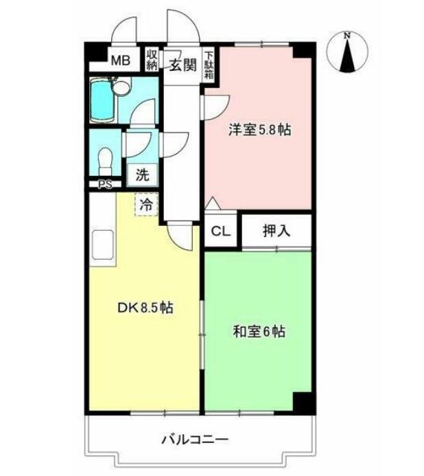 ルミエール日吉(2DK/2階)の間取り写真