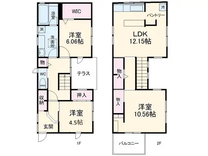 名古屋市東山線 星ケ丘駅(愛知) 徒歩30分 2階建 築10年(3LDK)の間取り写真